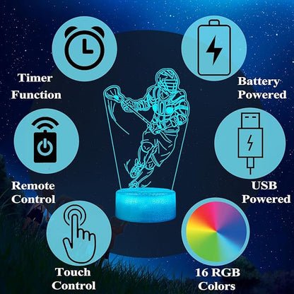 Lacrosse Gifts for Men, Lacrosse Night Light with Remote Control, 16 Colors Changing, Timer, RGB Flashing Mode and Dimmable, Gifts for Boys Christmas Decor