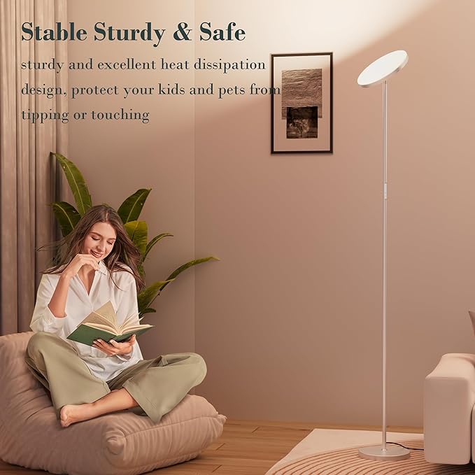OHLUX Gray Floor Lamp, 32W/2500LM Super Bright Dimmable Sky LED Modern Torchiere Standing Lamp, LED Floor Reading Lamp with 4 Color Temperatures, Remote Touch Control, 1 Hour Timer for Living Room