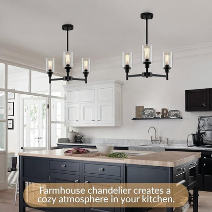 LIGHTDAMY 3 Lights Black Chandeliers for Dining Room Light Fixture Over Table, Entryway Chandelier for Foyer, Hallway Lighting Fixtures with Glass Shade for Dining Room Kitchen Island Foyer Hallway