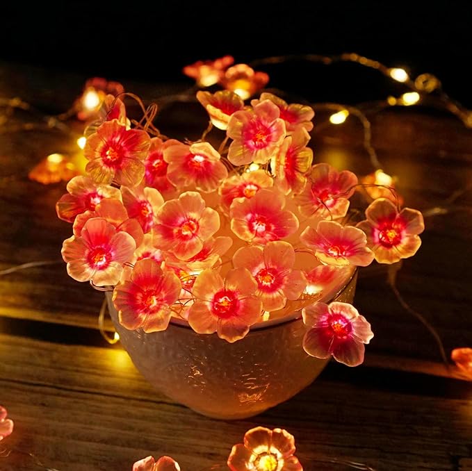 Cherry Blossom String Light, 13ft 40 LED Fairy Lights Pink Cherry Flower Battery Operated with Timer 8 Modes Lighting Indoor Decorative String Lights for Bedroom Wedding Party Decor