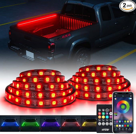 Xprite 60" RGB Truck Bed Bluetooth Lights Kit, Neon Accent Exterior Glow Rails Light Strips w/APP Control & Wireless Remote, for Cargo, Tonneau Cover, Pickup Trucks, Van, SUV, Camper RV, Boat - 2PCS