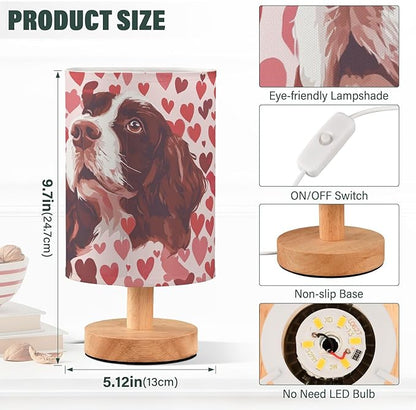 Bedside Table Lamp Springer Spaniel Dogs Heart Nightstand Lamp with Wood Desk Lamps for Bedroom Living Room Nursery Office Home Decor