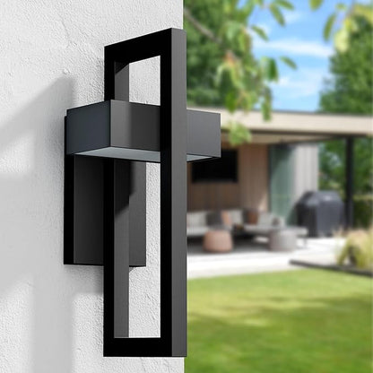 Krychiler 16.5 Inch Contemporary Outdoor Wall Lights with 3000K Integrated LED, 2 Packs Matte Black Metal Modern Exterior Lighting Fixtures Outside Wall Mount, for House Porch Patio Garage Front Door