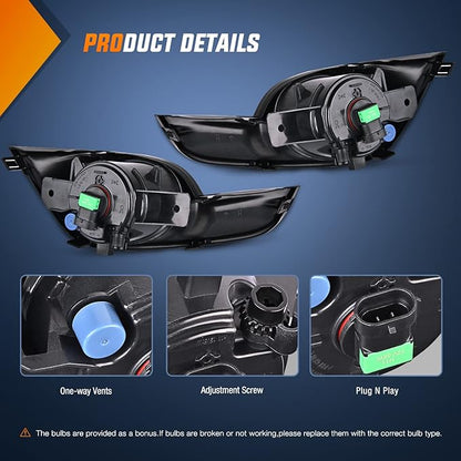 Nilight Fog Light Assembly Compatible with 2013 2014 2015 Nissan Altima Clear Lens w/H11 12V 55W Bulbs