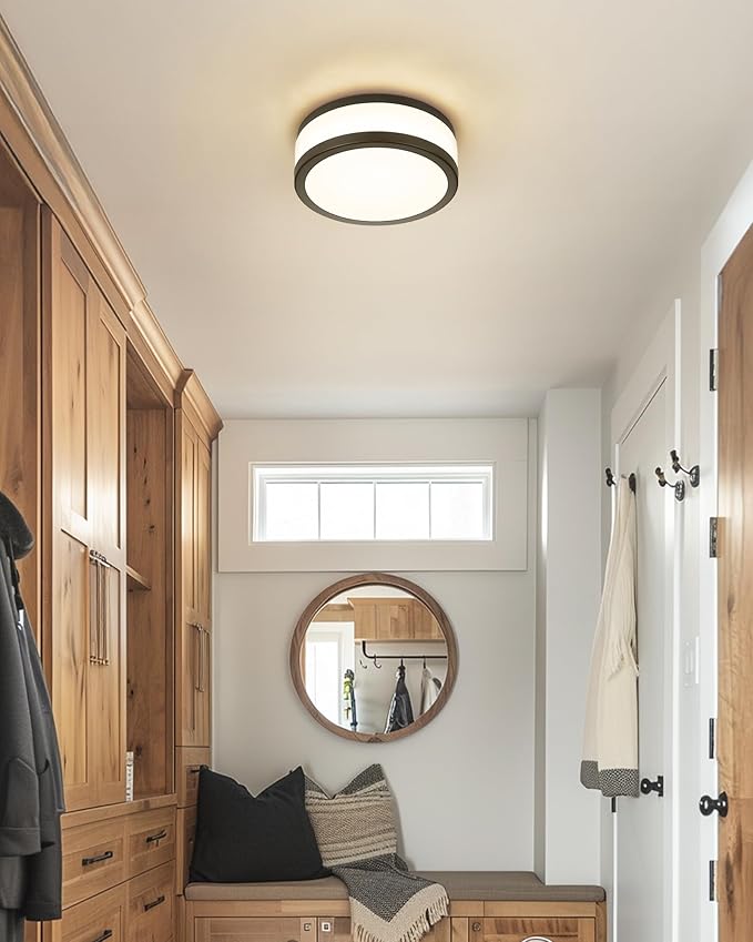 LMS 12 Inch Black LED Flush Mount Ceiling Light, Modern 18W Dimmable Semi Flush Mount Round Ceiling Light for Bedroom, Kitchen, Hallway, Bathroom, 5CCT, LMS-054CL-BKS