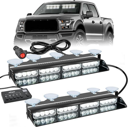 Nilight 32LED White Emergency Dash Strobe Lights with Controller Suction Cups Warning Hazard Interior Front/Rear Windshield Deck Split Light Bar for Trucks Construction Vehicles