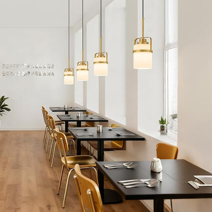 Modern Brass Pendant Lights Kitchen Island Light, Adjustable Hanging Light Fixture with Milk Glass Shade, Farmhouse Pendant Light for Dining Room Bar Over Sink/Table/Counter, 2 Pack