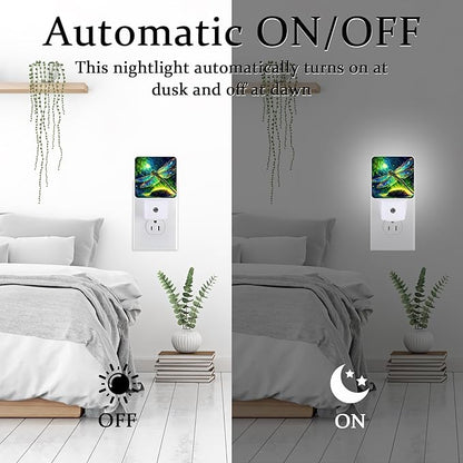 Dragonfly Night Light, Plug-into Wall Green Glitter Nightlight Lamp with Dusk to Dawn Sensor, Led Lamp 0.5W Energy Efficient for Boys Girls Adults Home Decor