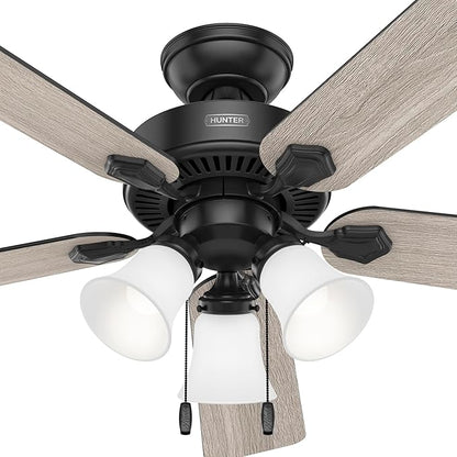 Hunter 52 inch Indoor Ceiling Fan with LED Lights - Black Ceiling Fan with Pull Chain, for Bedroom, Living Room, or Kitchen, Standard Mount, No Remote, 5 Blades - Swanson 51737, Matte Black