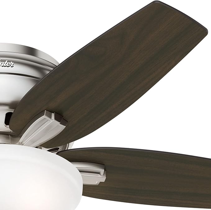 Hunter 42 inch Indoor Ceiling Fan with LED Light - Ceiling Fan with Pull Chain, For Bedroom or Living Room, Low Profile Flush Mount, No Remote, 5 Blades, Includes Bulbs - Newsome 51082, Brushed Nickel