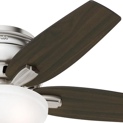 Hunter 42 inch Indoor Ceiling Fan with LED Light - Ceiling Fan with Pull Chain, For Bedroom or Living Room, Low Profile Flush Mount, No Remote, 5 Blades, Includes Bulbs - Newsome 51082, Brushed Nickel
