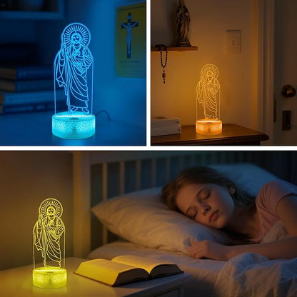 OkiyiD San Judas Tadeo Gifts, 3D San Judas Tadeo Night Light Illusion Lamp with 16 Colors Remote Control, St Jude Religious Prayer Gifts for Women Men Spiritual Decor