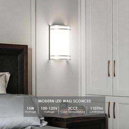 Aipsun Modern Wall Sconces 15W LED Indoor Hardwired Dimmable 3000K 4000K 5000K Wall Lights for Living Room Hallway Bedroom (Brushed Nickel)