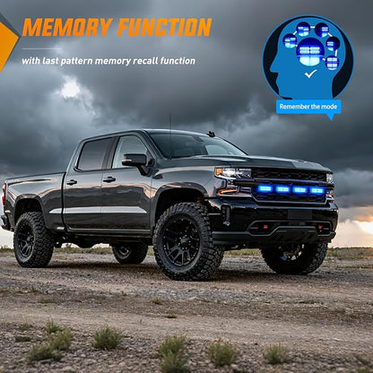 Nilight 4PCS 24LED Emergency Strobe lights 12V 24V Blue Surface Mount Grille Hazard Safety Warning Light Sync Feature Side Flashing Marker Flash for Car Truck Campers