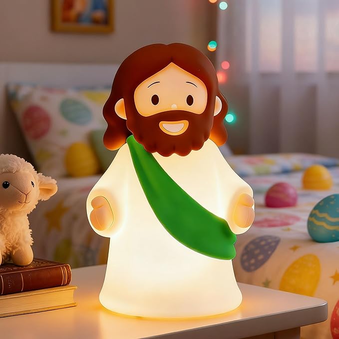 Jesus Night Light Rechargeable Bedside Night Light Dimmable Silicone LED Light Ideal for Religious Gatherings, Gifts for Sunday School, Baptism Presents, Easter Egg Decorations (Green)
