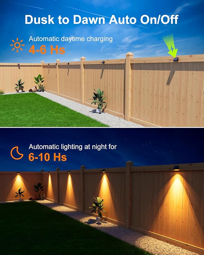 8 Pack Decorative Solar Powered Fence Lights Outdoor Waterproof with Warm White LED Spot Lens, for Outside Wall, Deck, Patio, Yard, Rail, Garage, garden, Designed for Enhanced Security, Easy Install