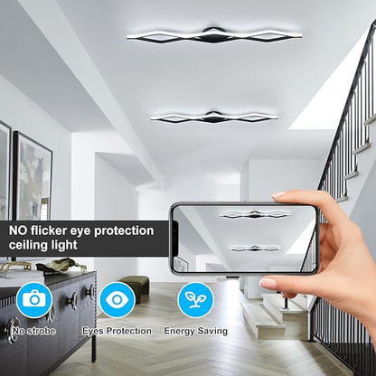 Qcyuui Dimmable LED Ceiling Lights 46.4'' Kitchen Lighting Fixtures Ceiling Black Flush Mount Ceiling Light with Remote Linear Ceiling Light for Kitchen Bedroom Dining Room Hallway,24W