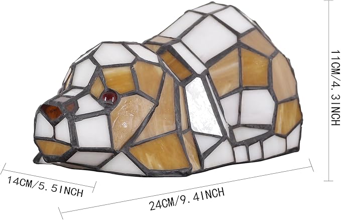 Small Tiffany Lamp Stained Glass Animal Table Lamp Mini Accent Desk Light (Amber White Dog)