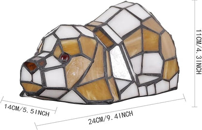 Small Tiffany Lamp Stained Glass Animal Table Lamp Mini Accent Desk Light (Amber White Dog)