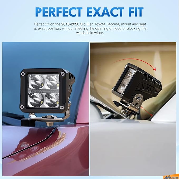 Nilight Ditch Light Brackets Auxiliary Offroad Work LED Pod A-Pillar Hood Mounts for 3rd Gen Tacoma 2016 2017 2018 2019 2020 2021