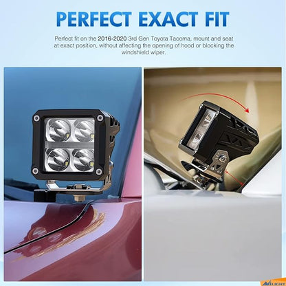 Nilight Ditch Light Brackets Auxiliary Offroad Work LED Pod A-Pillar Hood Mounts for 3rd Gen Tacoma 2016 2017 2018 2019 2020 2021