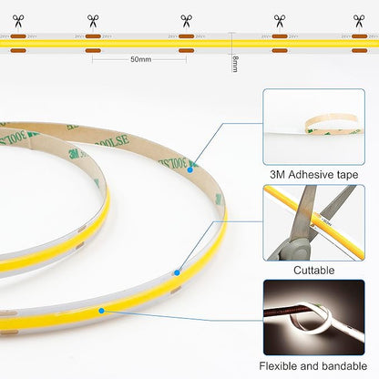 AXMOTUT COB LED Strip Light with Remote, Dimmable 16.4FT/5M Flexible High Density LED Light,4000K Natural White 2400LEDs Super Bright LED Light Strip CRI 90+ for Bedroom,Kitchen,DIY Home Decoration