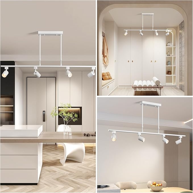 4-Pack Adjustable LED Track Lighting System - White Ceiling Mount Spotlights with 360° Rotation for Kitchen, Bathroom, Dining Room & Hallway, Easy Install Modern Home Lighting Fixtures