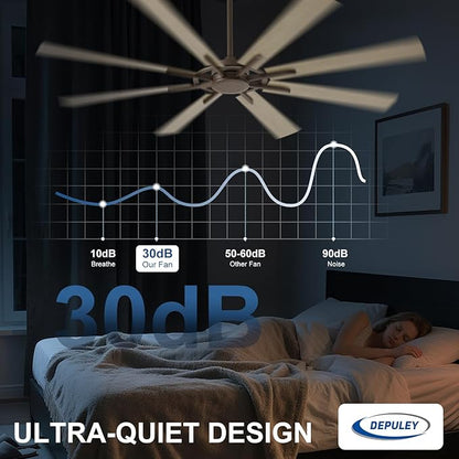 Ceiling Fan Without Light: 66 Inch Big Indoor Outdoor Fan with Remote APP Control - Brown Wood Grain Large Ceiling Fan no Light 8 Blade Reversible Quiet DC Motor Memory Function Timer