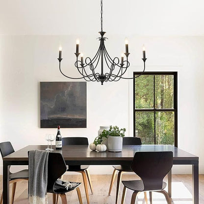 Modern 6-Lights Black Chandelier Large 36.6in Farmhouse Chandeliers Candle Dining Room Light Fixture for Living Room Kitchen Island Foyer Bedroom