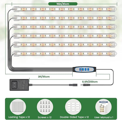 Kullsinss LED Plant Grow Light Strip, 36W 360 LEDs Grow Lights for Indoor Plants Full Spectrum with 6/12/16H Timer, 660nm/3000K/6000K Sunlike Grow Lamp for Seeds Starting Hydroponics Succulents