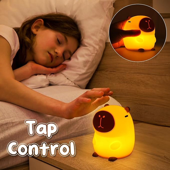 Capybara Night Light Cute Squishy Silicone Nursery Nightlight Dimmable Rechargeable Animal Bedside Lamp with Timer & Tap Control, Christmas Gift