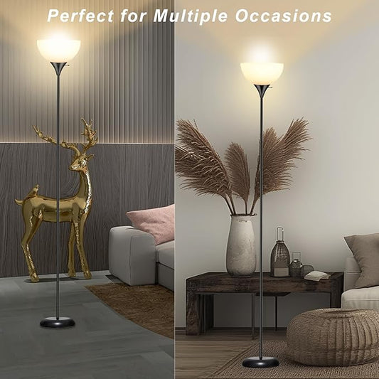 RISLG Standing Lamp, Led Floor Lamps for Living Room, Drop-Resistant White Lampshade, Rotary Switch, Industrial Metal Tall Lamp for Living Room Bedroom Study Office Kid’s Room