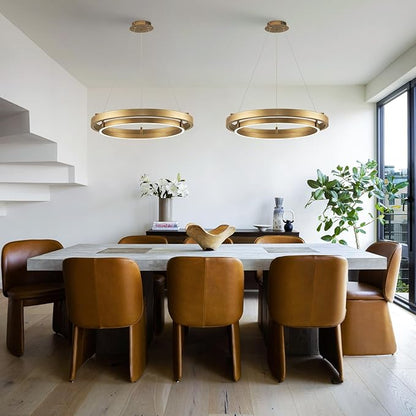 LED Ring Chandelier Gold Round Chandelier 30W Entry Chandeliers Light Brass Gold Dimmable Chandeliers for Dining Room Entryway Kitchen Island Bedroom Living Room, 24in