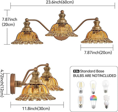 XIEDUN Tea Glass 3 Light Vanity Light Colored Glass Bathroom Light Fixture Vanity Lighting Fixtures