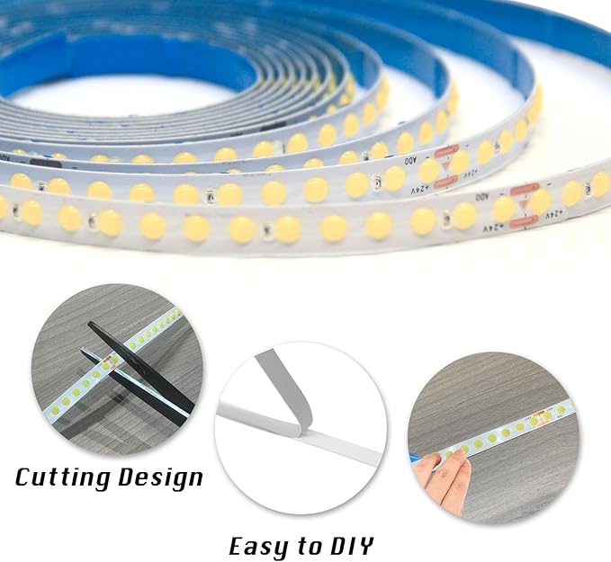 dalattin White COB LED Strip Lights, 16.4ft Dimmable Super Bright 24V Led Tape Light 6500K 1600 LEDs Daylight White Lights for Bedrooms, Mirror, Kitchen, Home Decoration