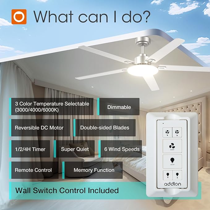 addlon Ceiling Fans with Lights, 60 inch Silver Ceiling fan with Light and Remote Control, Reversible, 3CCT, Dimmable, Noiseless, Outdoor Ceiling Fans for Patios, living room, Indoor/Outdoor Use