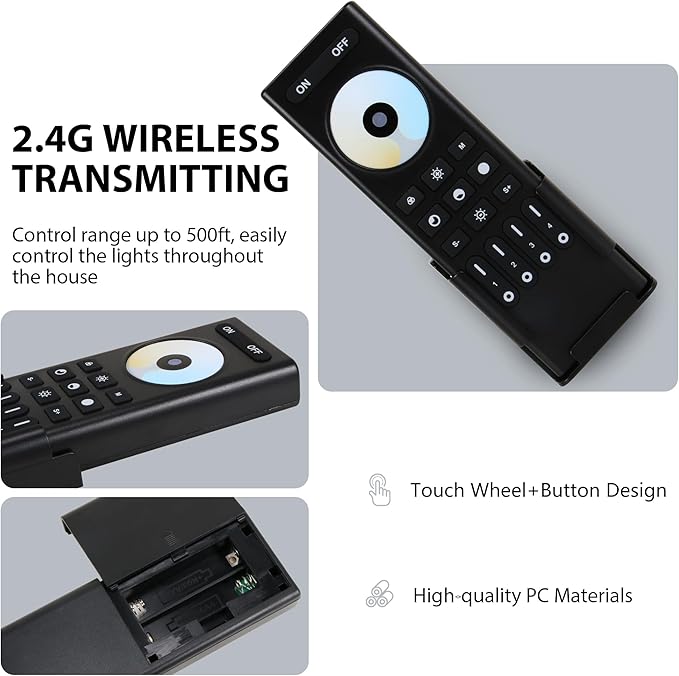 RC02RFB RF Remoter, 4-Zone 2.4G Handheld RF Remote Control Compatible with CCT LED Controller, 99ft Wireless Control 4 Channel Group Control for Home CCT LED Strip Lights