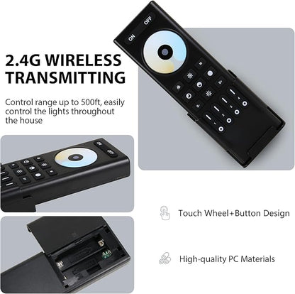 RC02RFB RF Remoter, 4-Zone 2.4G Handheld RF Remote Control Compatible with CCT LED Controller, 99ft Wireless Control 4 Channel Group Control for Home CCT LED Strip Lights