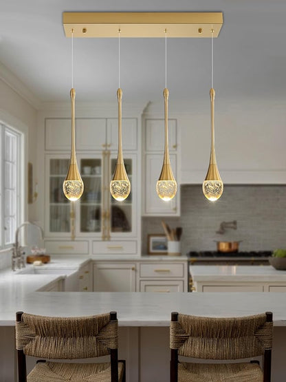 ykolupty Dining Room Light Fixture 4-Light Gold Kitchen Island Lighting Industrial Linear Crystal Chandeliers for Dining Room Pendant Light Fixture for Living Room Hallway Bedroom