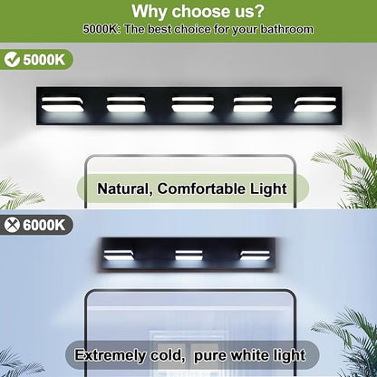 360° Rotate LED Bathroom Vanity Light Fixtures, 2100LM Acrylic Matte Black Vanity Lights for Bathroom, Modern Wall Lighting Fixtures Over Mirror Kitchen Living Room Hallway (Natural White Light 5000K)