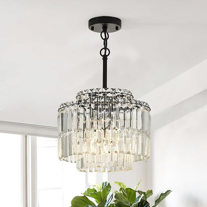 Modern 12.8“ Black Crystal Chandelier Ceiling Light Fixtures for Dining Room Luxury Glam 4-Light Crystal Chandeliers Lighting for Bedroom Entryway Hallway Living Room Kitchen Island Foyer