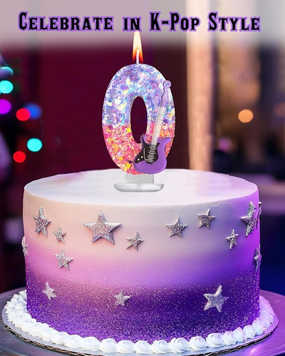 K-Pop Birthday Candle – Purple & Pink Glitter Music Theme Cake Candle with Guitar, Musical Party Decor for Girls, Teens, Kpop Fans (0)