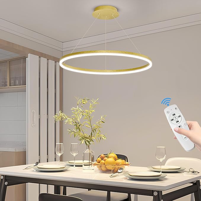 Mikeru Modern Ring Chandelier Light, LED Pendant Light Fixtures with Remote Control 3000k-6500K Adjustable Color Temperature Light for Living Room, Bedroom, Kitchen （15.7in