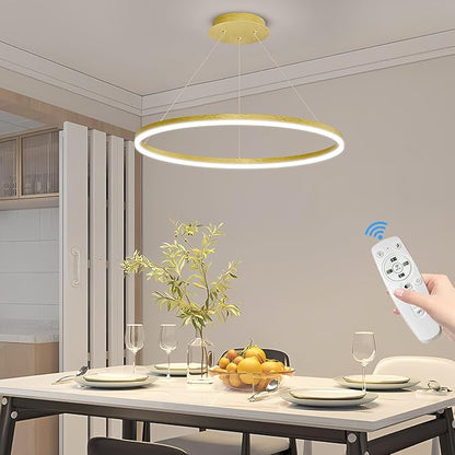 Mikeru Modern Ring Chandelier Light, LED Pendant Light Fixtures with Remote Control 3000k-6500K Adjustable Color Temperature Light for Living Room, Bedroom, Kitchen （15.7in
