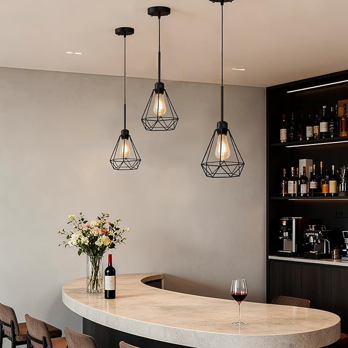 Maliralt Pendant Light Hanging Lights Fixture - Black Industrial Hanging Lamps with Metal Diamond Shade for Kitchen Island, Dining Room Over Table, Breakfast Corner, Farmhouse Home Decor - 2 Pack