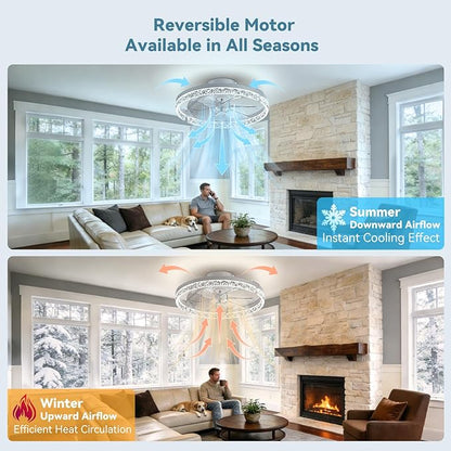 AIKVSXER Ceiling Fans with Lights,20 Inch Low Profile Fandelier with APP Control, Ultra Quiet,3CCT and 6 Wind Speeds for Bedroom, Living Room Modern Flush Mount Fan Light (White, 20inch-Crystal Fold)