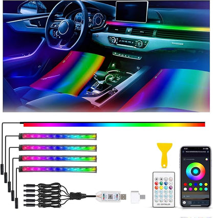 5 in 1 Acrylic LED Lights for Car, RGB Ambient Lighting Car LED Lights Interior with 16 Million Colors, Music Sync,App & USB & Remote Control Interior Car Lights for Dashboard Decorations.