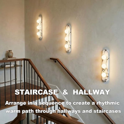 Natural Marble Wall Sconces, 3-Light Alabaster Light, Hardwired Wall Light Fixtures, Modern Wall Mount Wall Lights for Dining Room Stairs Bedroom