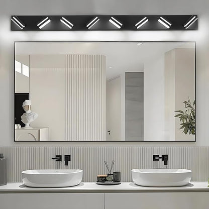 IZORRO LED Modern Bathroom Lights Fixtures(8-Light,Dimmable,360°Rotate),Matte Black Acrylic Wall Lighting,Vanity Lights for Bathroom Over Mirror - 6000k 48In （No Assembly Required）