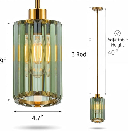 Modern Olive Green Fluted Glass Pendant Light 1 Pack - Thick Ribbed Glass with Warm Glow, Adjustable E26 Hanging Lamp for Kitchen Island & Dining Room